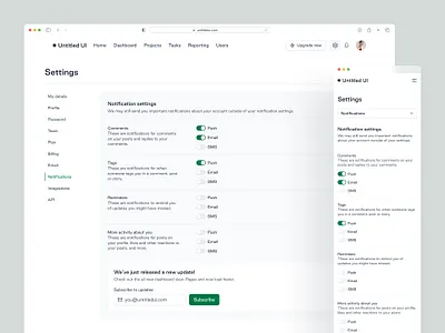Notification settings — Untitled UI admin dashboard design system form minimal minimalism nav notification settings preferences settings tabs toggles