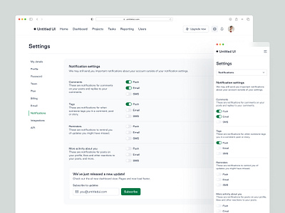 Notification settings — Untitled UI admin dashboard design system form minimal minimalism nav notification settings preferences settings tabs toggles