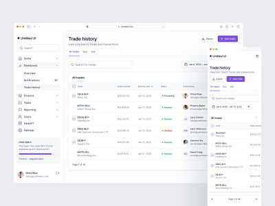 Trade history — Untitled UI clean ui coinbase dashboard design system exchange figma minimal minimalism nav product design sidenav table tables tabs trading platform ui design