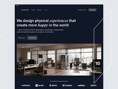 Interior design website — Untitled UI agency clean ui dark mode figma hero interior design minimal minimalism simple web design webflow website design