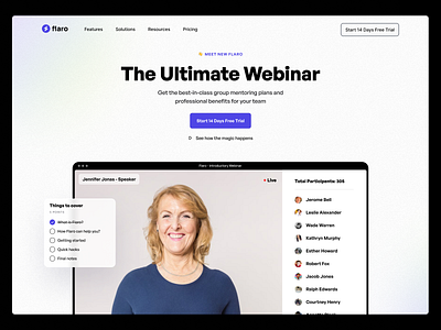 Webinar SaaS Software Landing application design hero section homepage interface landing page marketing meeting saas software startup ui ui kit video conference virtual conference virtual meeting web app webinar website