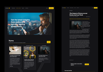 Apiary Life | News & Press agency website blog blog page dark mode dark website landing page news page web design webflow