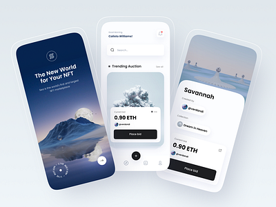 NFT Marketplace Mobile App app blockchain blue white crypto design figma graphic design light light mode marketplace minimal mobile mobile app nft nft art nfts ui ui ux