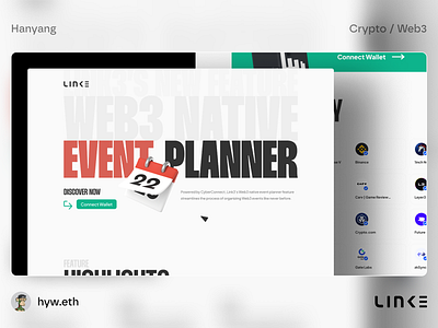 Link3 v3.0 - The Best Web3 Crypo Native Event Planner bitcoin blockchain btc crypto design event homepage index landing page landingpage minimal minimalist nft social ui web3 website