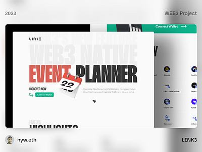 Link3 v3.0 - The Best Web3 Crypo Native Event Planner bitcoin blockchain btc crypto design event homepage index landing page landingpage minimal minimalist nft social ui web3 website