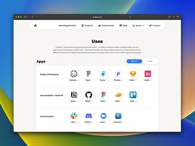 Sankalpsinha.com > Uses page app design app logo design app store apps hardware list logo design minimal navigation portfolio page portfolio website software toggle ui uses using page