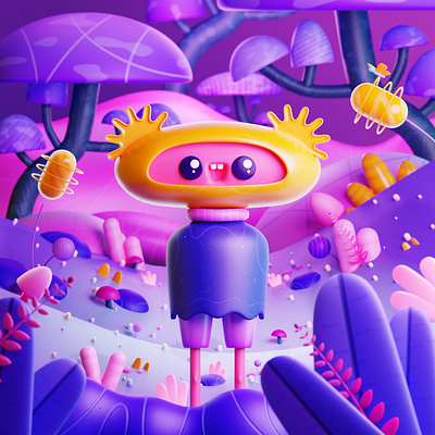 Mushroom dreams 3d animation blender diorama gamedev graphic design illustration light texture