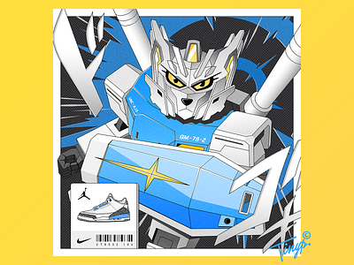 QM-78-2 air jordan artist blue cat creative design grey gundam idea illustration mecha nike ps sneaker white yellow