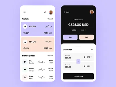 Cryptocurrency exchange mobile app app design blockchain crypto cryptocurrency dao platform finance app financial metaverse mobile app mobile ui nft nft marketplace payment product design ui design user interface wallet wallet app web 3.0 web3