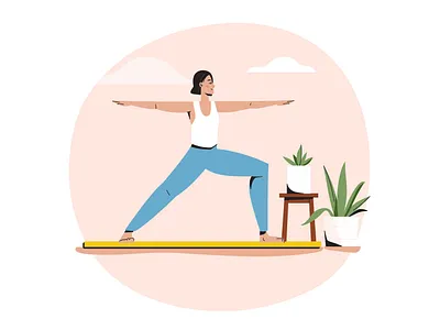 Yoga exercise fitness flat illustration meditate mindful mindulness simple vector wellness woman yoga