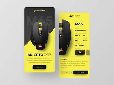 Corsair M65 App Ui Concept black corsair dark design dribbble ecommerce gaming graphic design mobile mobile app peripharal ui uiux yellow