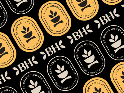 Bridging Hunger badge black clean crest food icon logo minimalist pattern type treatment typography vector vintage yellow