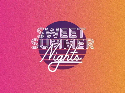 Sweet Summer Nights 80s branding bright display gradient logo moon neon script summer sun sunset theme park type treatment vibrant vintage