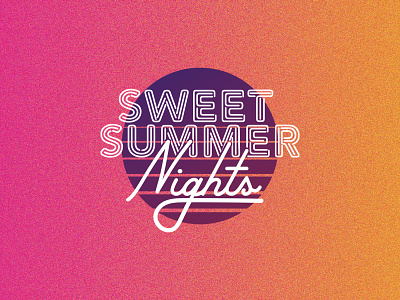 Sweet Summer Nights 80s branding bright display gradient logo moon neon script summer sun sunset theme park type treatment vibrant vintage