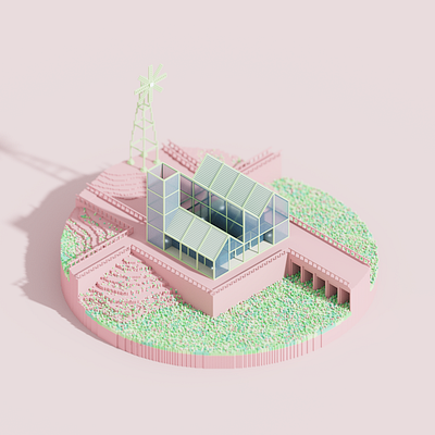 Folly 5 3d architecture 3d building 3d isometric 3d model 3d voxel barn farmhouse isometric isometric architecture isometry magicavoxel metarchitecture metaverse pastel voxel voxel architecture voxel art