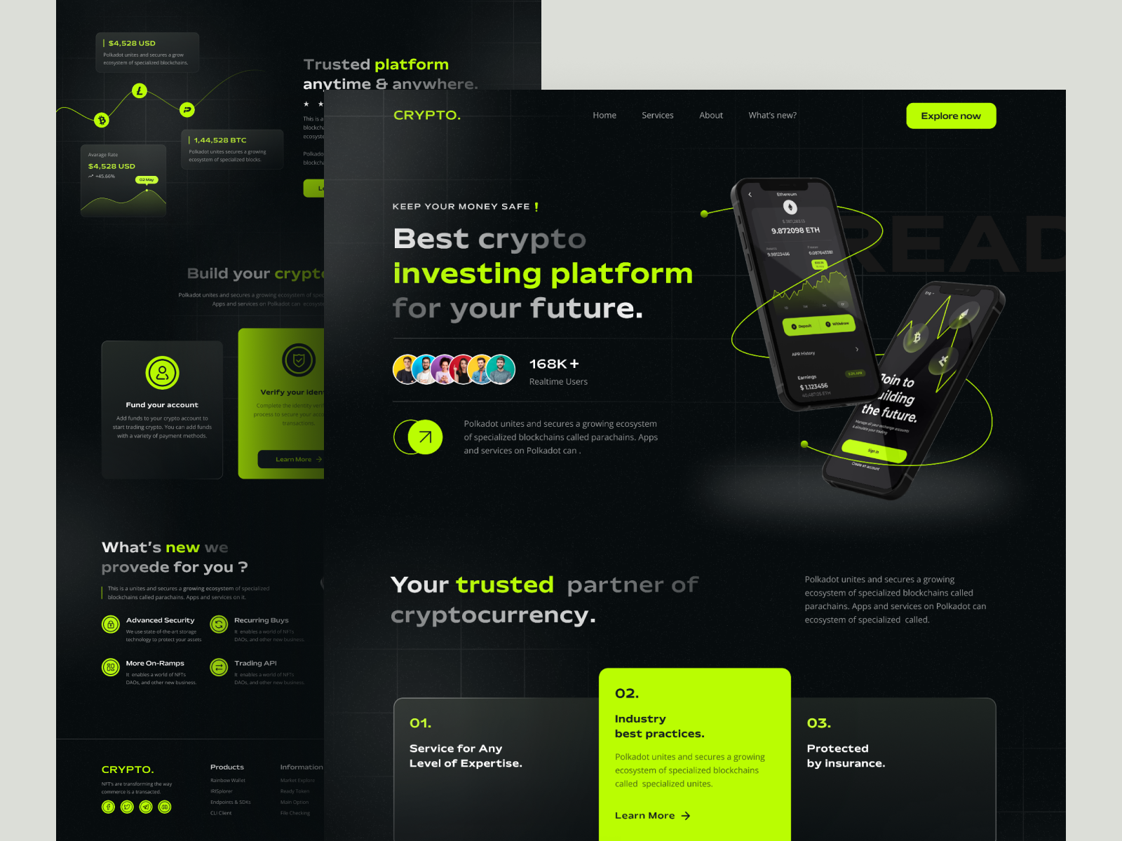 Cryptocurrency Landing Page - Website Design bitcoin blockchain crypto cryptocurrency defi design ethereum exchange invesment landing page minimal modern product design template ui ux wallet web design web3 website