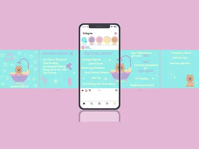 Instagram carousel dog bath dog spa dog wash graphic design illustration instagram carousel instagram post nail trimming pet pet grooming pet haircut pet services pet spa pomeranian