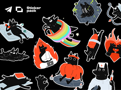 Stickerpack WOLF for Telegram animal art black branding character concept cute graphic design home illustration love messenger office pack red sticker team telegram wolf work