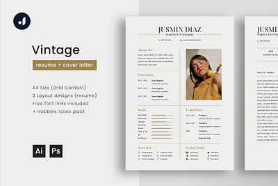 FREE Vintage Resume careers clean corporate cover letter curriculum vitae doc document flyer graphic design hiring illustration job cv jobsearch letterhead minimal professional professional cv startups vintage resume work