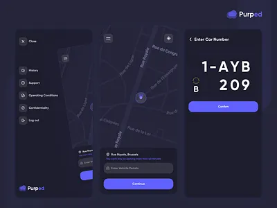 Purped - Parking App app app design app ui app ux automotive book car car spot design driving find parking mobile app parking app parking space reservation ui ui ux ui design vehicle