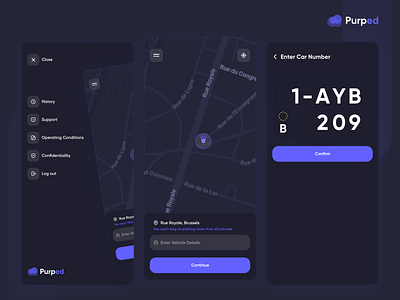 Purped - Parking App app app design app ui app ux automotive book car car spot design driving find parking mobile app parking app parking space reservation ui ui ux ui design vehicle