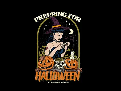 Prepping for Halloween 70s apparel clasic clothing dark funny graphic design halloween illustration pinup retro tshirt design vintage witch
