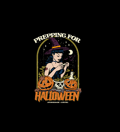 Prepping for Halloween 70s apparel clasic clothing dark funny graphic design halloween illustration pinup retro tshirt design vintage witch