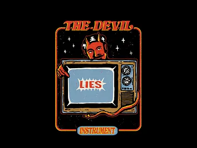The devil instrument activism apparel awareness clasic clothing devill edgy funny graphic design illustration media propaganda retro tshirt design tv