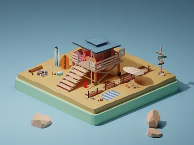 Beach Lifeguard Tower 3dart 3ddesign 3ddesigner 3dmodeling blender blender3d blender3dart cycles design lowpol lowpoly lowpolyart render