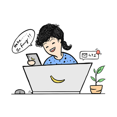 Priorities character comic cute email funny girl illustration laptop messages notifications phone procreate work