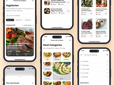 sandow v2: AI Fitness & Nutrition App | Browse Meal & Recipe UI ai fitness app ai workout app clean diet app diet ui figma ui kit fitness companion app fitness mobile app fitness ui kit meal planner app meal tracker app minimal modern nutrition app nutrition ui kit orange personalized fitness smart fitness smart workout wellness app