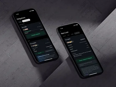 Fintech app for Loans from friends app dark design fintech loans money premium ui