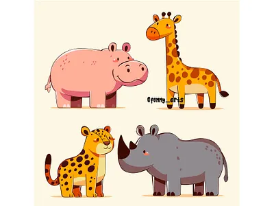 Cute Animal Illustrations for Children's Decor animal background cartoon character collection elements exotic fauna giraffe hippo nature pack rhinoceros safari set tiger tropical wild wildlife zoo