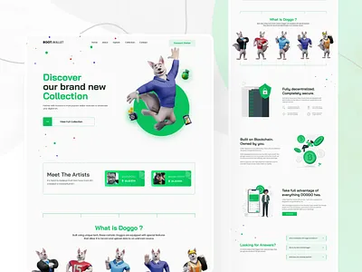Doggo NFT Web UI/UX branding character clean dark design dog doggo nft flat green illustration logo minimal modern nft nft art nft website ui uidesign uiux website design