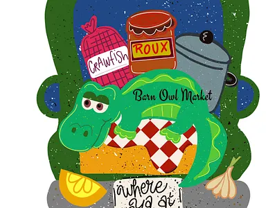 Alligator picnic truck alligator alligator art barn owl market crawfish design digital art gumbo illustration mardi gras procreate