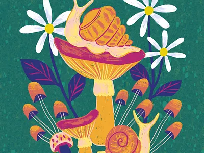 Snails & Mushrooms art art licensing artwork botanical art childrens art digital art digital illustration digital painting illo illustration mushroom snail surface design