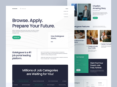 Golekgawe, Job Portal Landing Page applicant features job job portal job seeker jobstreet landing page office platform post recruiter seeker ui user experience user interface ux web web page website work