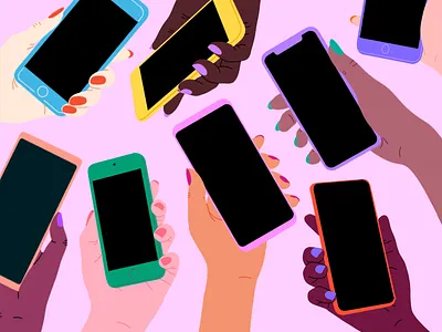 School Gossip diverse diversity feminine flat girls hands illustration phone
