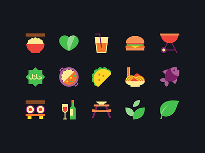 Food icons burger design drink fish food foods hamburger icon icons illustration indian minimal minimalism minimalist pasta rice sushi taco vector vegetable