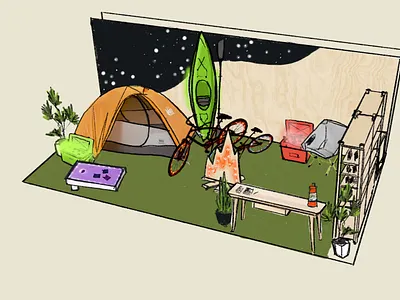 Trade Show Experience - Space Design Concept art direction booth booth design brand touchpoint branding camping design drawing experiential design graphic design led nature outdoors sketch space design trade show