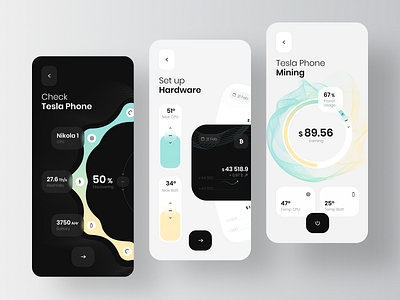 Tesla Phone - Native Mining Application by Elon Musk app assistant bitcoin blockchain crypto elon musk finance fintech mining mobile money phone rondesign tesla