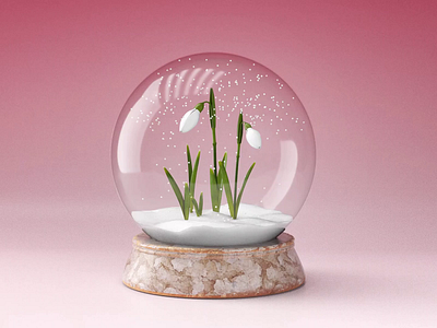 Snowdrop 3d animation 3d art 3d modeling botanical art c4d render concept art delicate design digital art flowers galanthus glass render minimal design motion design nature illustration simulation art snow globe snow simulation snowdrop spring design visual experiment