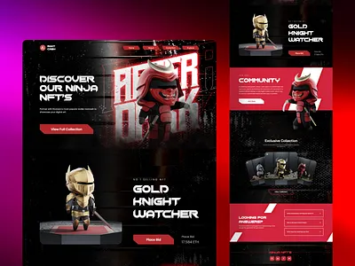 Knight Watcher - NFT Landing Page clean dark ui design figma ui flat illustration landing page logo minimal modern modern ui nft nft art nft character nft landing page saas slash ui uidesign uiux
