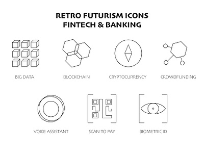 FinTech icon sets banking blockchain branding cryptocurrency design fintech futurism graphic design icons illustration retro vector