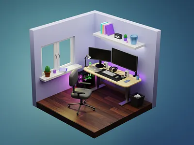 3D Work From Home Room 3d 3d room design gaming room graphic design homeoffice illustration office room room design ui work setup
