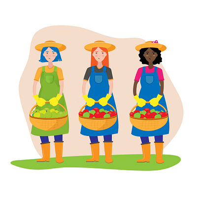 Farmers girls with a basket in her hands clipart
