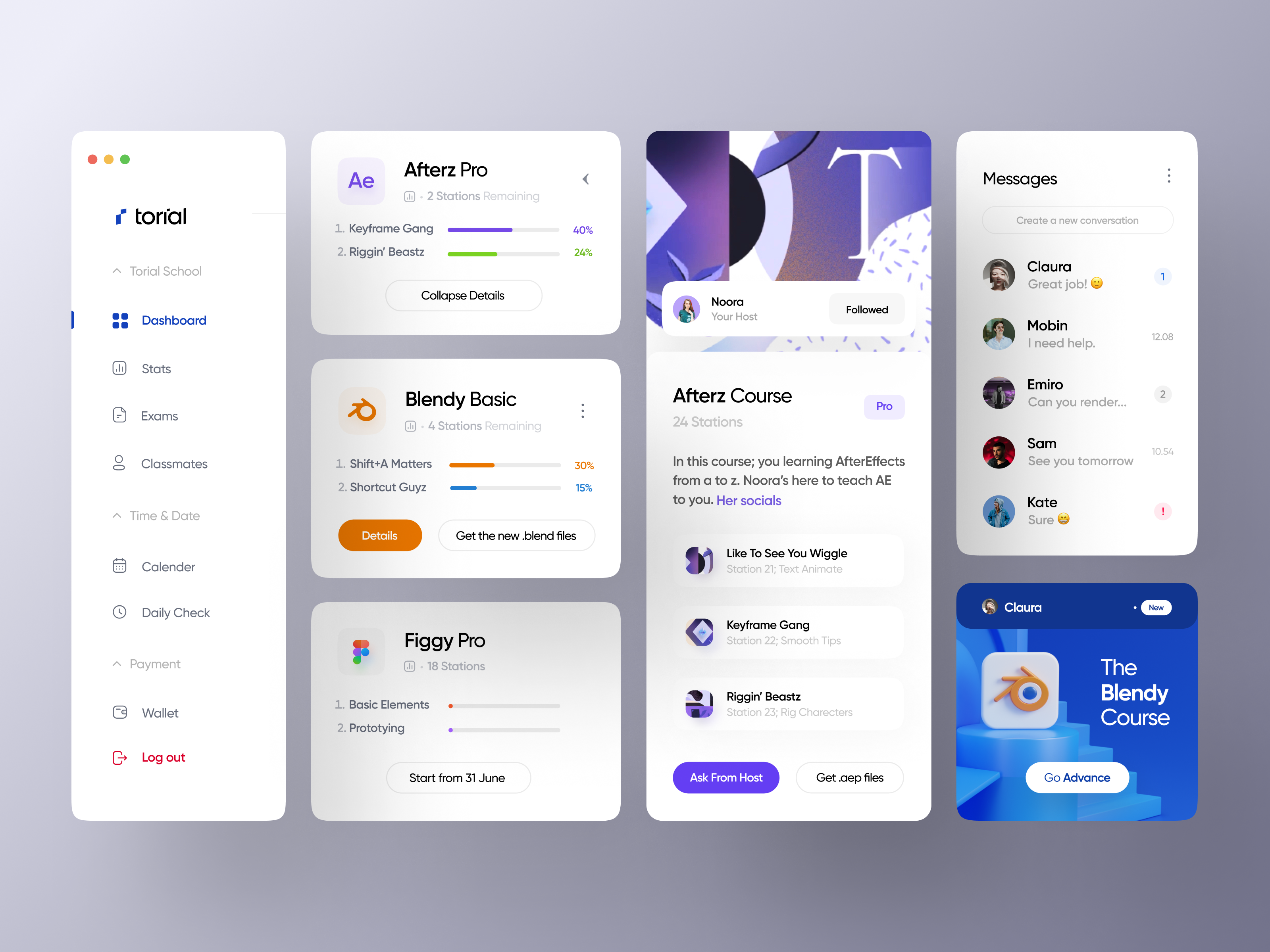 Torial :: E-Learning Components app chat clean component dashboard design desktop e learning inspiration learning light minimal navigation presentation progress study tutorial ui ux web