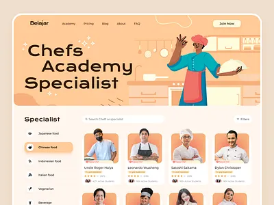Chef Academy 👨🏻‍🍳👩🏻‍🍳 academy chef chefs clean cook cooking courses desktop flat food professional ui ux website