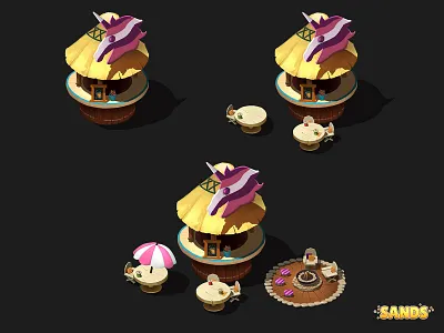 Unicorn stand beach bar concept art game art game ui illustration isometric isometric illustration mobile game unicorn