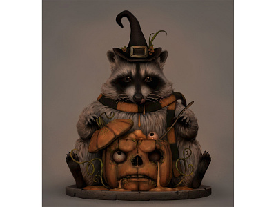 Halloween Feast 3d cartoon character design concept art digital sculpting halloween illustration pumpkin racoon zbrush